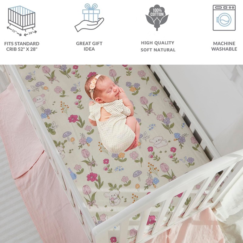 Brandream Luxury Softer Thicker Muslin Crib Sheets Set, Cotton Wildflower