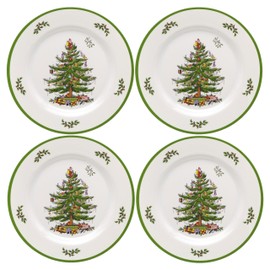 Spode Christmas Tree Melamine Dinner Plate (Set of 4) - 11 Inch Shatterproof Serving Plate for Holiday Meals, Holiday Party - Festive Tableware for Indoor & Outdoor Use, Dishwasher Safe Dinnerware