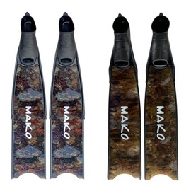 MAKO Big Kahuna Freedive Fins – Size 14-15 Long Blade Freediving Fins – Extra Wide Foot Pocket – 3D Reef Camo Polymer Blades – Soft Flex – Designed for Big Divers with Large Feet
