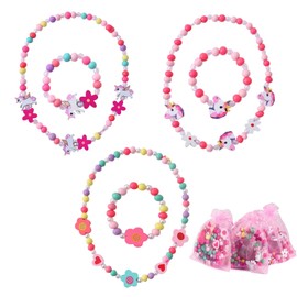 6 Pieces Children's Jewellery, Wooden Children's Jewellery Set, Jewellery Girls Necklace Bracelet Children, Unicorn Bracelets Girls, Colourful Beads, Friendship Bracelet for Girls, Birthday Party,