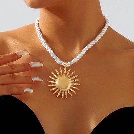 Tgirls Boho Gold Necklace for Women Big Starfish Pendant Necklaces Sun Choker Necklace Chunky Conch Shell Beach Necklace Statement Summer Jewelry (Sun)