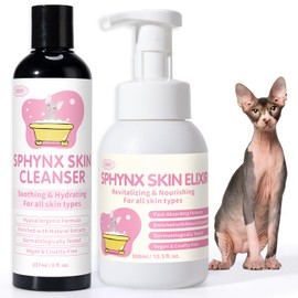 Sphynx Cat Skin Care Duo | Hypoallergenic Shampoo & Conditioner for Hairless Cats | Relieves Dry, Itchy Skin, Moisturizing | Veterinarian Approved, 2 Bottles