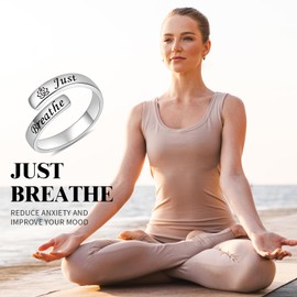 BEILIN Just Breathe Rings for Women 925 Sterling Silver Lotus Thumb Rings Adjustable Anxiety Yoga Jewelry Inspirational Gifts, Metal, No Gemstone