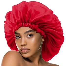 Donna Gorro Ducha Reutilizable Impermeable Supergrande Satén Dormir Tratamiento Argán Ricino Negro Accesorio Cabello Color Rojo
