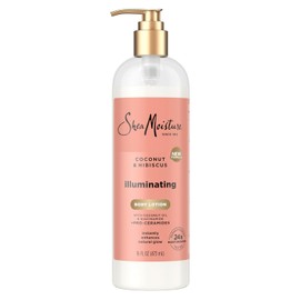Loción corporal iluminadora con aceite de coco, hibisco, niacinamida y proceramidas, mejora instantáneamente el brillo natural de la piel, humectación durante 24 horas, 16 oz