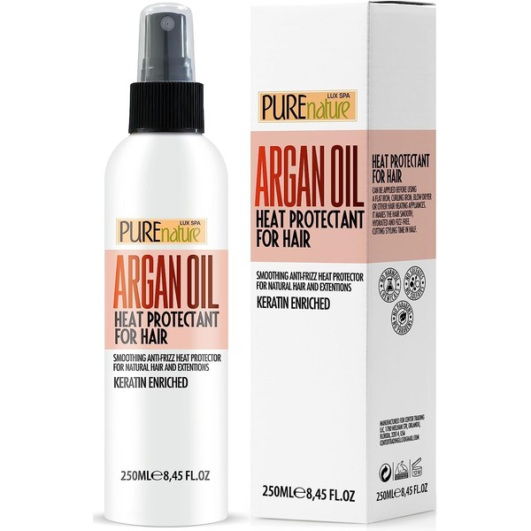 Moroccan Argan Oil Heat Protectant Spray for Hair with Keratin - Leave in Deep Conditioner for Women - Styling and Treatment Protection Professional Salon Grade Products for Dry, Damaged Hair (Amber)