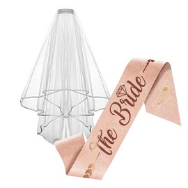 PartyGifts&beyond Bride Sash and Veil Set Bridal Shower Gift Bachelorette Party Favors Sash and Veil(2 Sets)