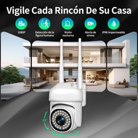 Lostrain Cámara de Seguridad Exterior WiFi con Alarma, Camara de vigilancia Exterior/Interior HD 1080P,Cámara Inalámbrica 360 Impermeable con Visión Nocturna/Audio/Detección de Movimiento