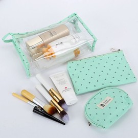 3PCS Travel Makeup Bag Set, Veriya Clear Cosmetic Case Toiletry Wash Storage Holder Pouch Purse Bags for Girls Women Ladies Travelling or Daily Use (Green)