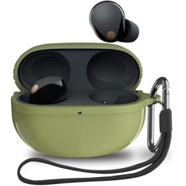 SKTDWEI Compatible with Earbuds Sony WF-1000XM5 (2023) Case Cover Front LED Visible Full-Body TPU Military Hard Shell Protective Cover Case Skin with Keychain and Lanyard (Olive)