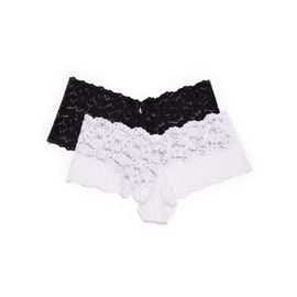 Smart & Sexy Women's Signature Lace Cheeky Panty, Black Hue/White, 8