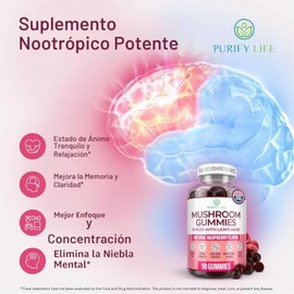 Gomitas de complejo de hongos  10 suplementos de hongos con melena de len (90 masticables 2500 mgporcin) Suplemento cerebral nootrpico, apoyo...      