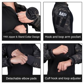 IDOGEAR OUTDOOR Men’s G3 Combat Uniform Tactical Camouflage Apparel Set For Hunting Airsoft Paintball Milsim With Knee Pads(Multi-camo Black,Medium)