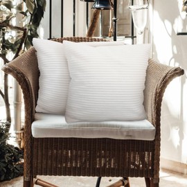 Betadistor Set of 2 New Year Striped Corduroy Square Throw Pillow Case Soft Cushion Cover Sham Home for Sofa Chair Couch/Bedroom Decorative Fluffy Large Pillowcases 18x18 Inch, Cream White, 517-0351