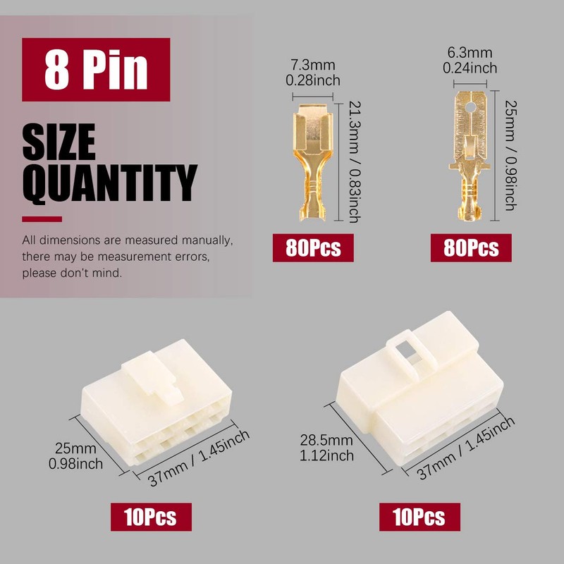 Hilitchi 6.3MM Electrical Automotive Wire Connectors Male Female Socket Plug