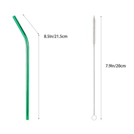 10 Pcs Stainless Steel Straws, Reusable Drinking Straws, Bent Metal Straw Sets with 2 Pcs Cleaning Brushes (Green, 8.5 Inch)