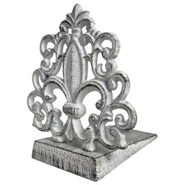 Lulu Decor, Cast Iron Fleur De Lis Door Stop, Door Stopper in Antique White Finish, Beautiful and Useful Product, Simply Insert Flat Base Underneath Your Door Space, Works Great (2 Piece)