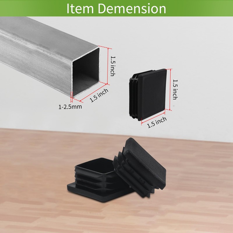 Surnews 1.5" Square Black Plastic Plugs, 12 Pack, 1.5" x