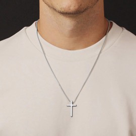 IEFSHINY Stainless Steel Cross Pendant Necklaces for Men - Medium Pendant Chain 30 Inch Silver Religious Gifts for Men Women