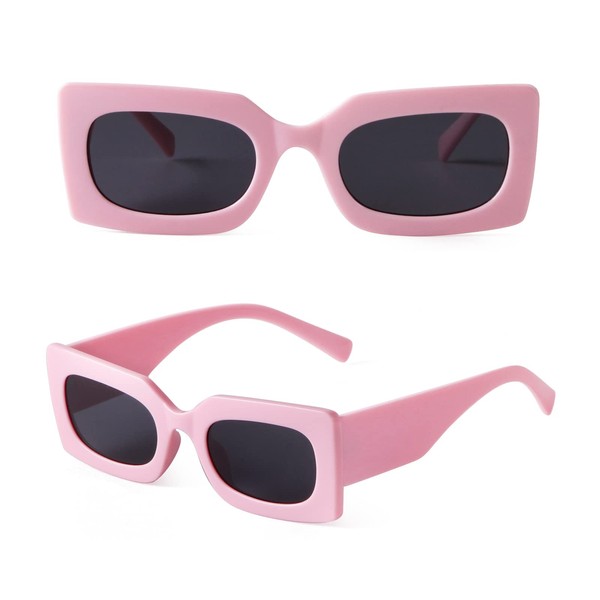 JUDOO Retro Rectangle Sunglasses for Women Fashion Oval Lenses Pink