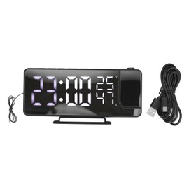 Projection Alarm Clock Mirror Screen USB Charging Snooze 180° Digital Projection Clock with Radio Temp Humidity