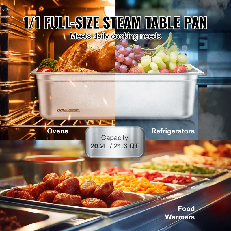 Steam Table Pan 6 In Deep Anti Jam Polished Finish