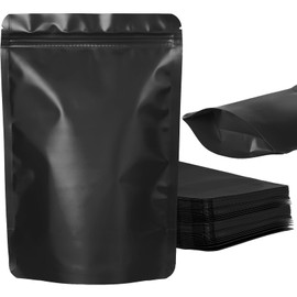 100 Pack Resealable Stand Up Bags,Smell Proof Pouch Sealable Foil Pouch Bags for Packaging（Black,5.5" x 8.6"）