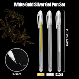 Set of 12 White Gold Silver Gel Pen Set, 0.8 mm White Highlight Sketching Pens, Artist White Gel Pens, Highlighter Pen, Waterproof White Pen for Drawing, Highlight Gel Ink Pen for DIY