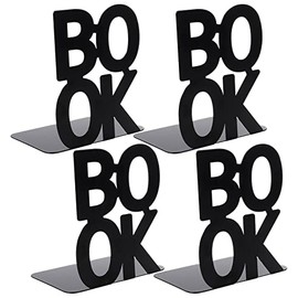 2 Pairs Book Ends, Black Metal Bookends, Heavy Duty Bookend，Book Ends for Shelves, Bookends for Heavy Books, Abstract Art Desgin Book Stopper Supports for Office, Home