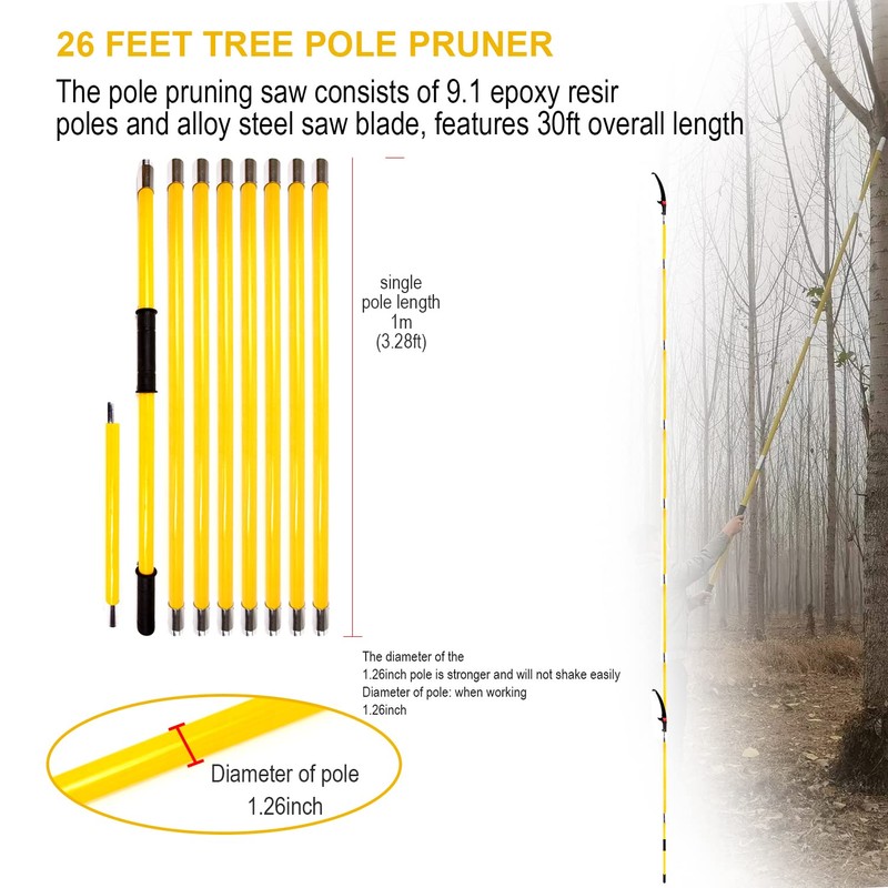 30 Feet Tree Pole Pruner, Durable Tree Trimmers Handle, Manual