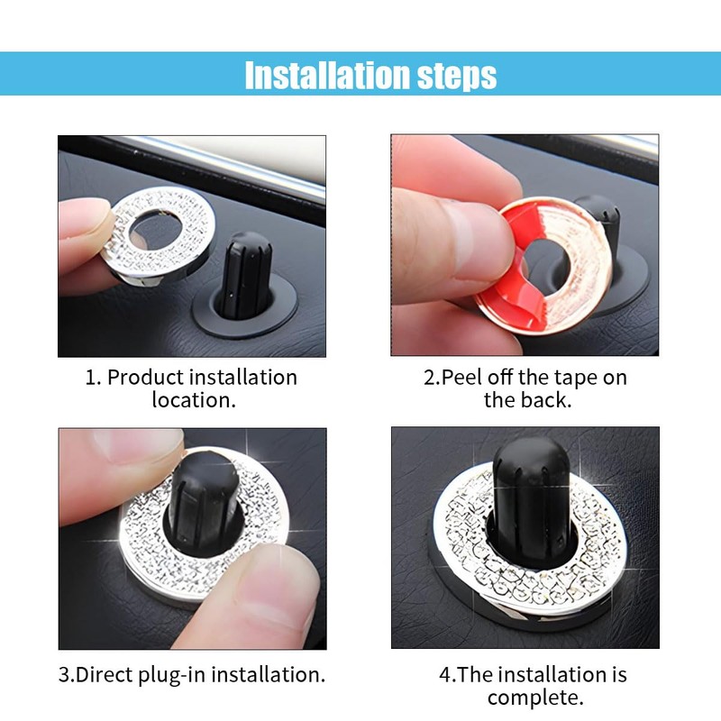 4Pack Bling Car Inner Door Lock Cover Stickers, Colorful