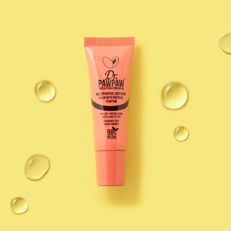 Dr.PAWPAW Tinted Peach Pink Lip Balm 10ml, Natural Multipurpose Balm