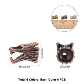 SUPERFINDINGS 36 Pieces Tibetan Style Metal Alloy Beads Dragon Head Antique Spacer Loose Beads Animal Large Hole Bracelet Necklace Jewelry Accessory Parts DIY Craft Materials Connectors Craft