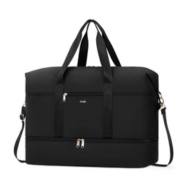 COOLIFE Travel Bag Large 50 cm Women's Weekender Hand Luggage Bag Sports Bag Hospital Bag Birth with Shoe Compartment and Separate Wet Bag Waterproof for Aeroplane Travel Gym, black, Travel bag