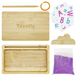 Yayatty Montessori Sandtablet Early Training Letters and Signs Toy Wooden Montessori Sand Table Learning Toy for Early Motor Development in Children (Purple)