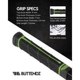 Buttendz Future Replacement Hockey Handle - Step Down Knob with Swivel (Black with Green Drop)