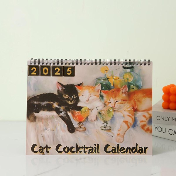 Cat & Cocktail Pattern 2025 Calendar, Funny Cat Cocktail Calendar,