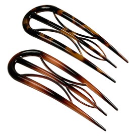 JazSwirl French Hair Pins for Women, 2 Pcs Brown Leopard French Hair Pins for Thick Hair Fine Hair Thin Hair, Large U Shaped Hair Pins Hair French Pins Hair Forks Chignon Pin for Buns (M-Wide)