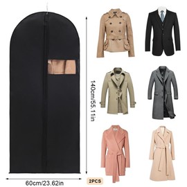 Garment Bag, 2 Pieces Garment Bag Suit, Clothes Covers with Zip for Suits, Dresses, Coats, Jackets, Shirts, Evening Dresses, Suit Bag, Storage, Premium Garment Bags, 140 x 60 cm