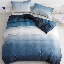 CLOTHKNOW Blue and White Queen Comforter Set 3Pcs Blue Gradient Bedding Comforter Sets Ocean Blue Queen Comforter Blue Queen Size Comforter Sets