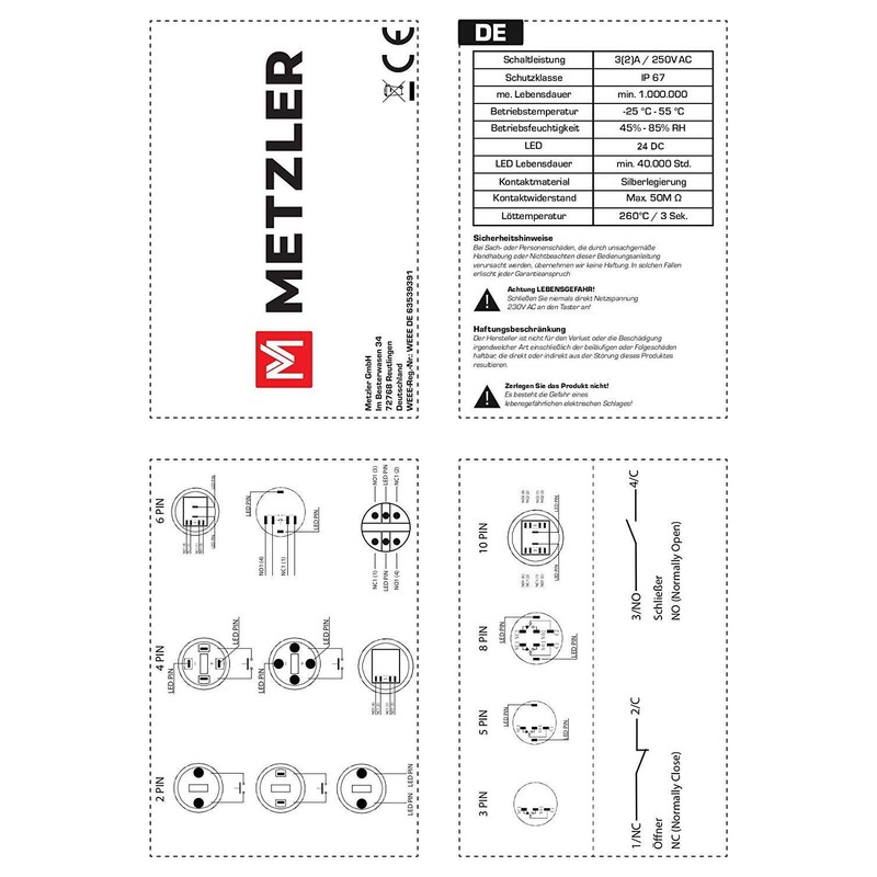 Push button bell push button LED button installation 19 mm