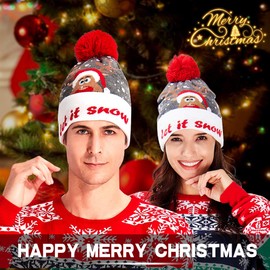 Idgreatim Mens Women Ugly Sweater Beanie Hat Unique Red Graphic LED Christmas Cap Awesome Xmas Gift for Family Holiday (6 Light)