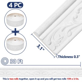 Wallpaper Border 360" x 3.1" Peel Stick Foam Molding Trim Self Adhesive, Crown Molding Wallpaper Border Flexible, 3D Wall Edging Lines Foam Baseboard, Wall Base Moulding Trim for Home DIY Decoration