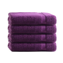 Class 4 Piece Terry Towelling Bath Towel Set | Pack of 4 Bath Towels 70 x 140 cm | Terry Quality 500 g/m² | 100% Cotton with Border | Plain Aubergine