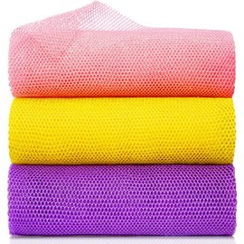 3 Pack African Exfoliating Bath Sponges Long Net Body Scrubber for Deep Cleansing & Skin Renewal (Yellow, Pink, Purple) Gentle Yet Effective Wash Net for Shower & Bath