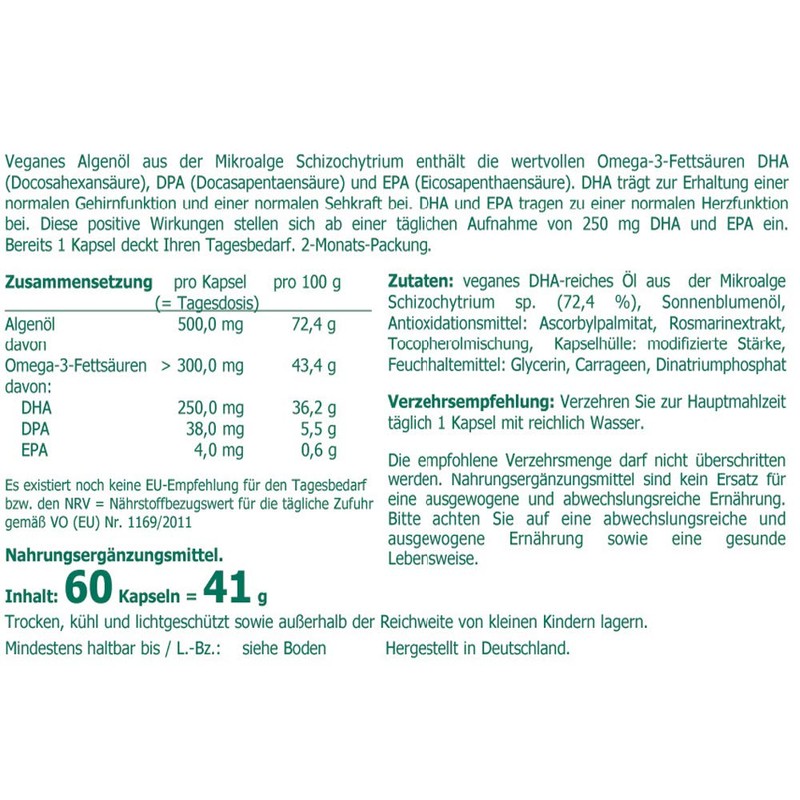 Omega-3 Algae Oil 500 mg Vegan Capsules Pack of 60