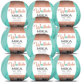 Wollidu Mika 51% Polyacrylic, 49% Cotton for Crochet and Knitting, 10 x 50 g/165 m, Oeko-Tex Knitting Yarn, Crochet Yarn - Black