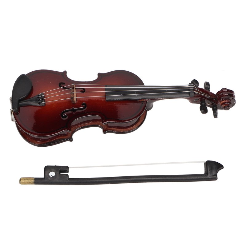 Wooden Miniature Violin with Stand Bow and Case Mini Musical