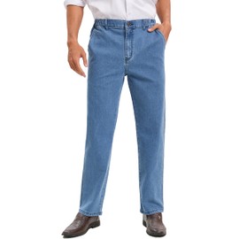 voeeron Mens Elastic Waist Jeans Relaxed Fit Men's Jeans with Elastic Waist with Zipper and Button, Light Washed, 36W x 32L