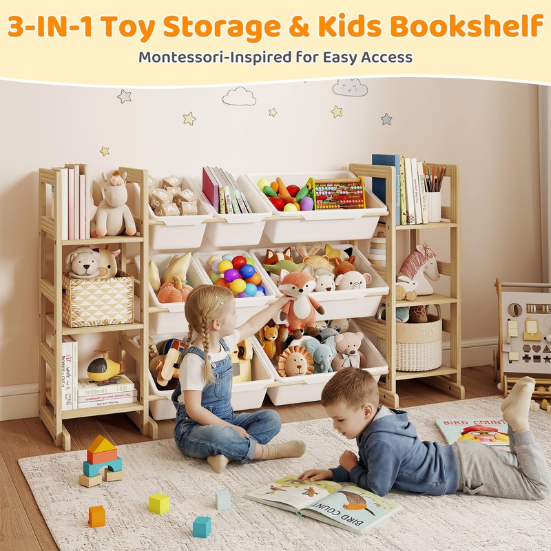GITAWUSA Toy Storage Organizer, Kids Bookshelf with 6 Shelves, 9